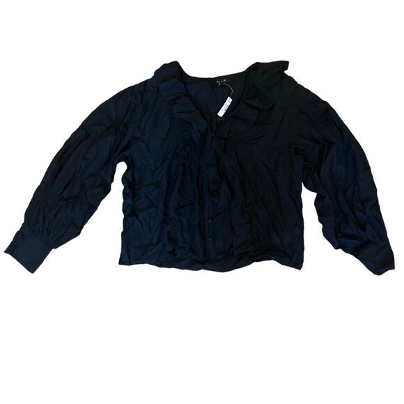 NWT Madewell Ruffled Pintucked Long-Sleeve Top True Black Size XL - Picture 5 of 11